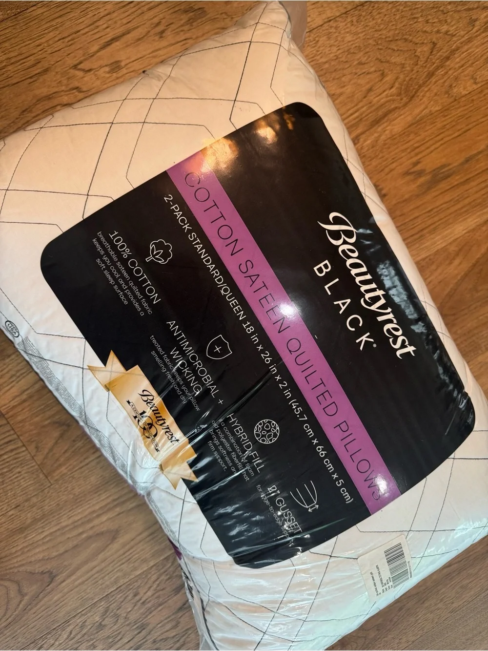 BEAUTYREST BLACK 2pk Luxurious Cotton Sateen Down Alternative Pillows